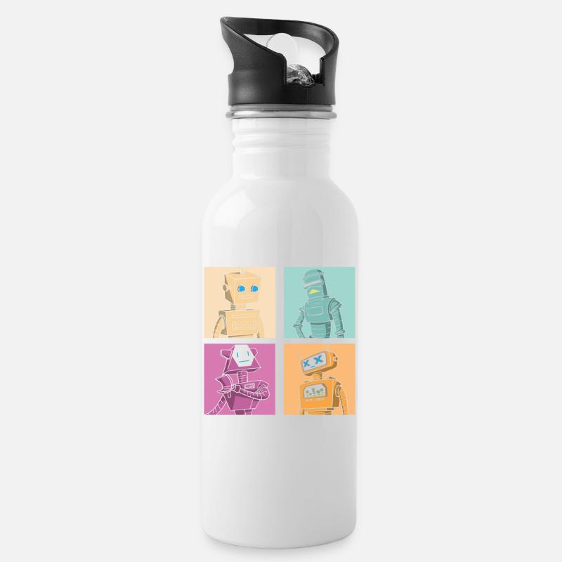 Roboter Robot - Trinkflasche mit integriertem Trinkhalm - Weiß