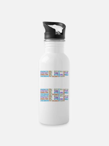 Schachhemd, Schachgeschenke, Schach - Trinkflasche mit integriertem Trinkhalm - Weiß
