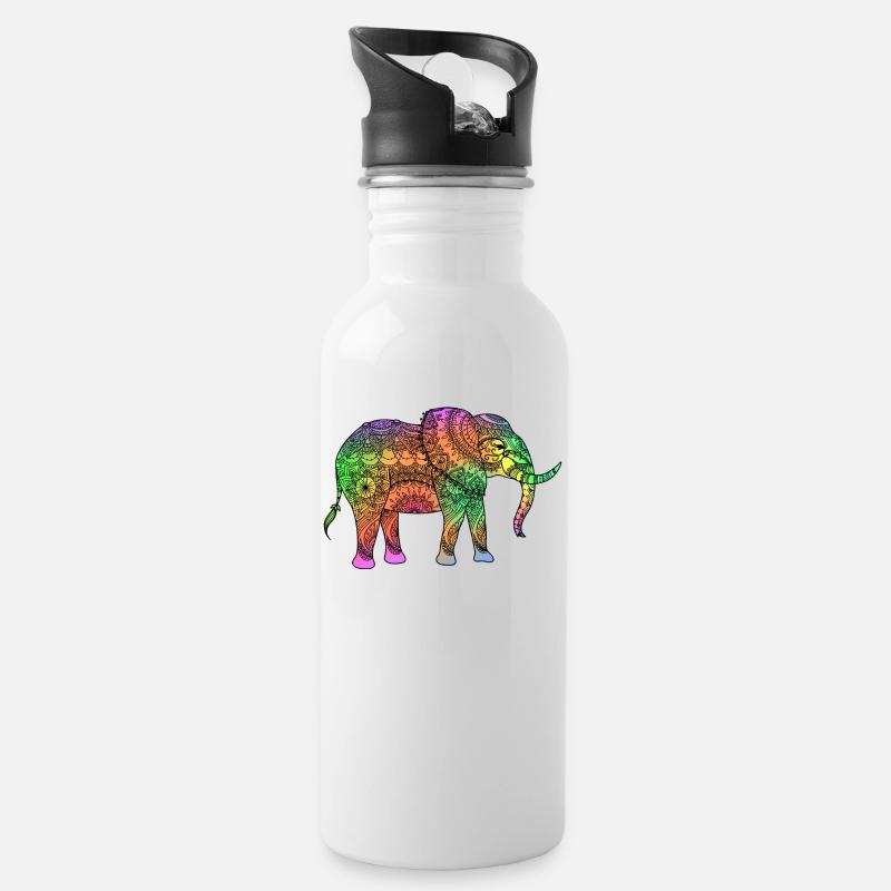Spiritueller Elefant - Trinkflasche mit integriertem Trinkhalm - Weiß