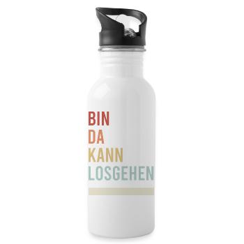 Bin da Kann losgehen! Spruch Geschenk Idee - Trinkflasche mit integriertem Trinkhalm - Weiß - Rechts