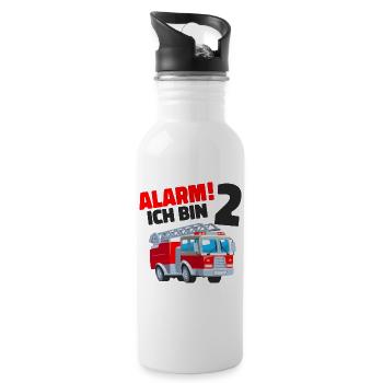 2. Geburtstag Feuerwehr - Trinkflasche mit integriertem Trinkhalm - Weiß - Rechts