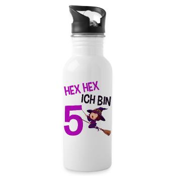 5. Geburtstag Hexe - Trinkflasche mit integriertem Trinkhalm - Weiß - Rechts