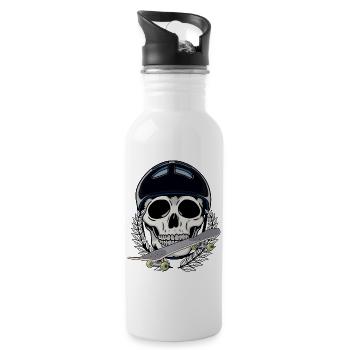 Sportsman Sports Skating Skater Skull Skateboard - Water bottle with straw - white - Right