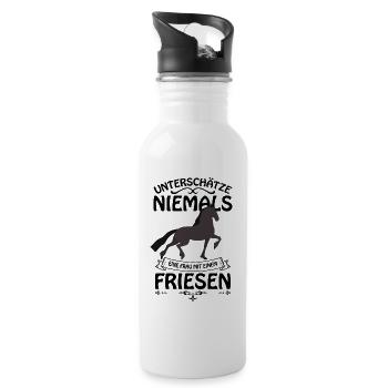 Friese Pferd - Trinkflasche mit integriertem Trinkhalm - Weiß - Rechts
