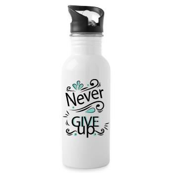 Never give up - Trinkflasche mit integriertem Trinkhalm - Weiß - Rechts