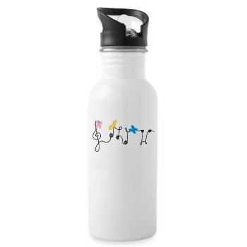 Harmony: Musical notes and butterflies - Water bottle with straw - white - Right