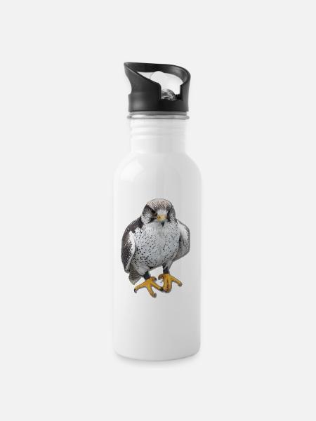 Prachtfalke Portrait Druck - Trinkflasche mit integriertem Trinkhalm - Weiß