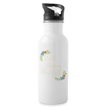 Beste Uroma der ganzen Welt Geschenk floral Uroma - Trinkflasche mit integriertem Trinkhalm - Weiß - Rechts