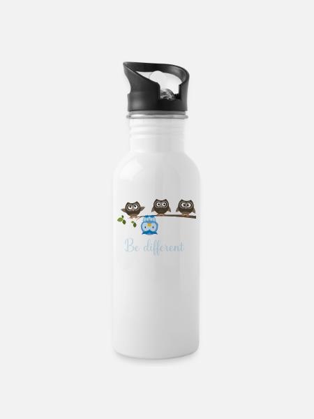 Be Different Eule - Trinkflasche mit integriertem Trinkhalm - Weiß