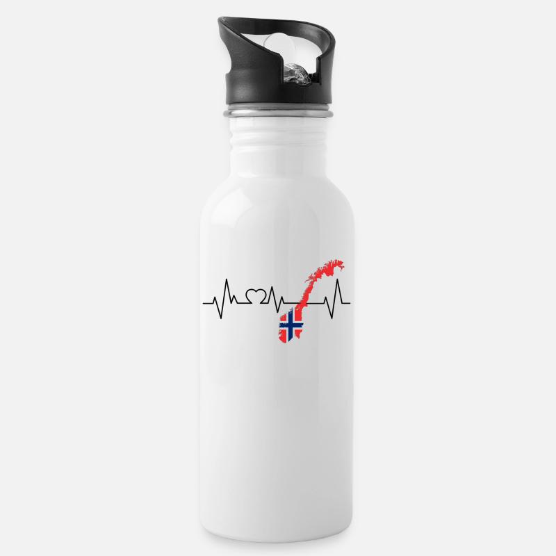 Norwegen Herzschlag - Trinkflasche mit integriertem Trinkhalm - Weiß