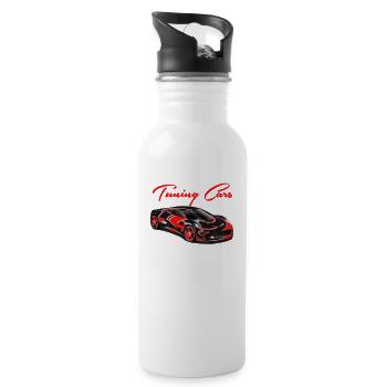Flammenroter Tuning-Sportwagen - Trinkflasche mit integriertem Trinkhalm - Weiß - Rechts