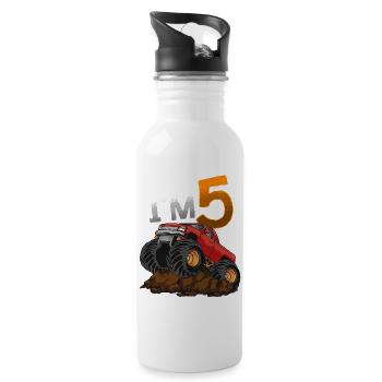 5th Birthday Monster Truck - Water bottle with straw - white - Right