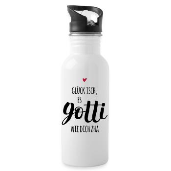 Schweizerdeutsch: Glück ist, ein Gotti wie dich - Trinkflasche mit integriertem Trinkhalm - Weiß - Rechts