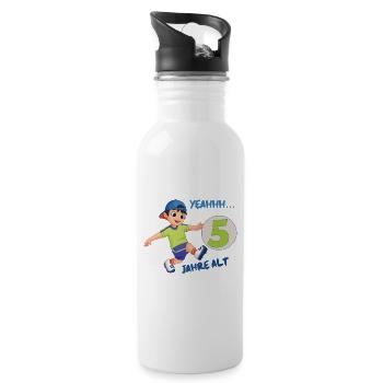 Kindergeburtstagsdesign mit Zahl 5 - Trinkflasche mit integriertem Trinkhalm - Weiß - Rechts