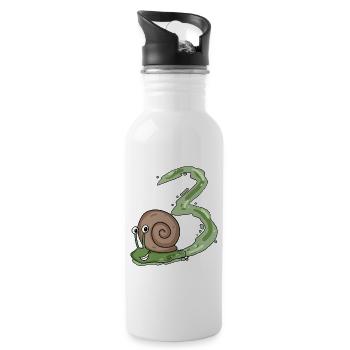 3rd birthday snail - 3 year old gift - Water bottle with straw - white - Right
