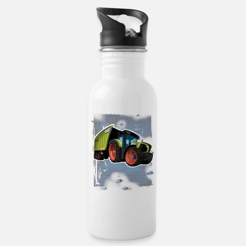 Traktor - Trinkflasche mit integriertem Trinkhalm - Weiß