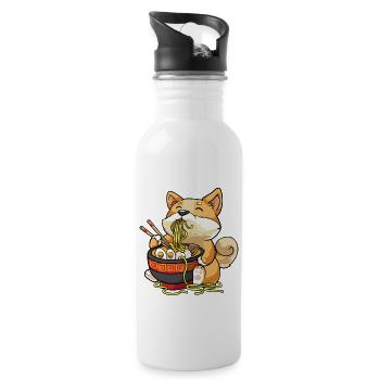 Corgi dog eats bowl of ramen pho noodle soup - Water bottle with straw - white - Right
