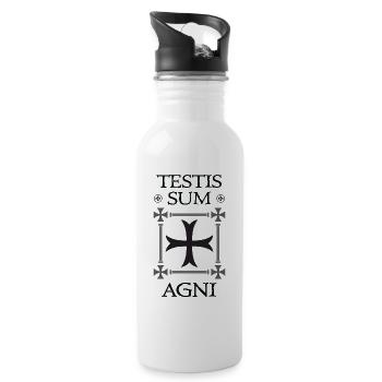 Crusader Cross + Testis Sum Agni - Water bottle with straw - white - Right