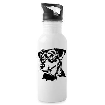 Deutscher Jagdterrier Kopf - Trinkflasche mit integriertem Trinkhalm - Weiß - Rechts