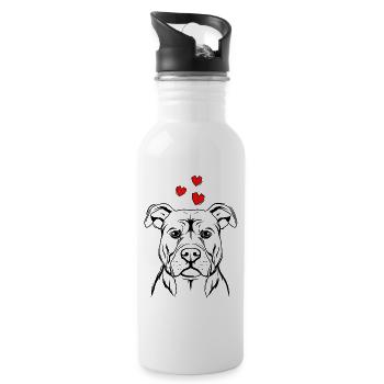 Staffordshire Bullterrier - Trinkflasche mit integriertem Trinkhalm - Weiß - Rechts