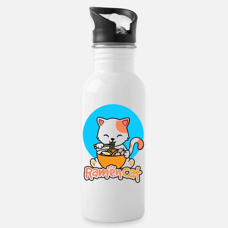 Neko ramen cat, Funny Ramen Cat, Ramen, Ramen Gift - Gourde avec paille intégrée - blanc