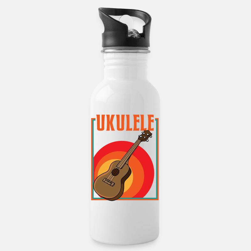 Ukulélé rétro - Gourde avec paille intégrée - blanc