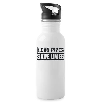 Tuning Loud Pipes save lives Motorcycle Biker Turbo - Water bottle with straw - white - Right