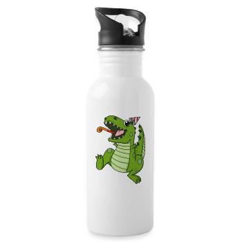 Dinosaurier Party - Trinkflasche mit integriertem Trinkhalm - Weiß - Rechts