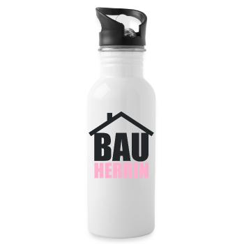 Bauherrin Traumhaus Haus Eigenheim Richtfest - Trinkflasche mit integriertem Trinkhalm - Weiß - Rechts