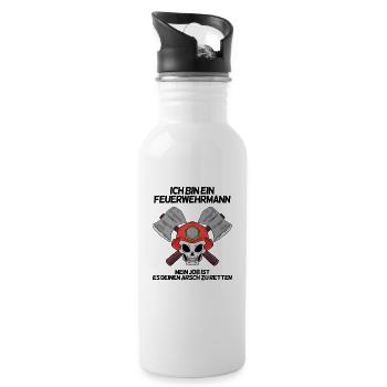 Feuerwehrmann - Trinkflasche mit integriertem Trinkhalm - Weiß - Rechts