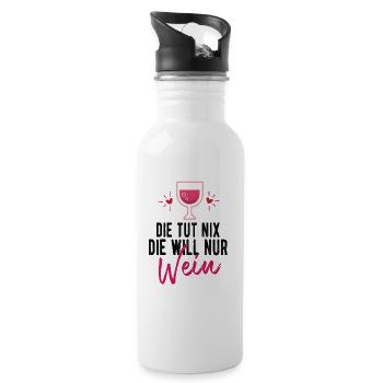 Die tut nix die will nur Wein - Trinkflasche mit integriertem Trinkhalm - Weiß - Rechts