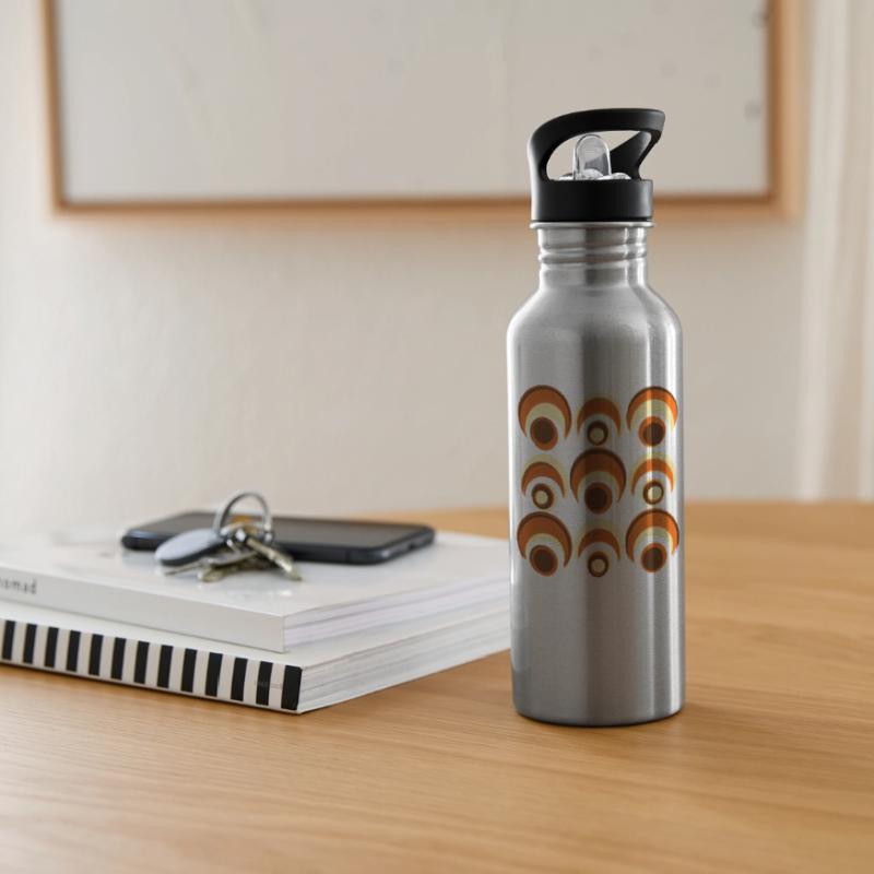 60s 70s Retro Pattern Circle Style Pattern Water bottle with straw