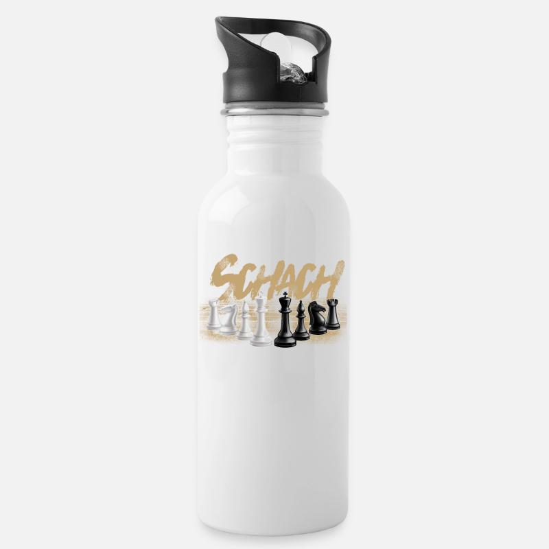 Schach - Trinkflasche mit integriertem Trinkhalm - Weiß