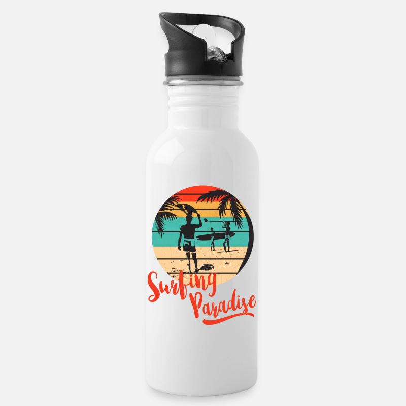 Surf, Surf, Surf, Surf, Surf - Gourde avec paille intégrée - blanc