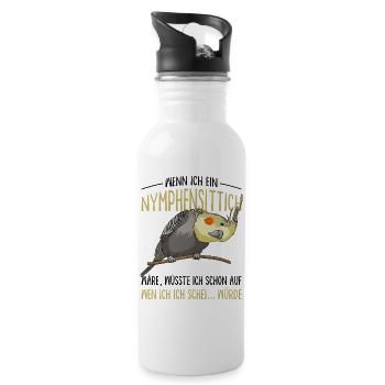Nymphensittich - Trinkflasche mit integriertem Trinkhalm - Weiß - Rechts