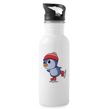 Schlittschuh laufen - Trinkflasche mit integriertem Trinkhalm - Weiß - Rechts