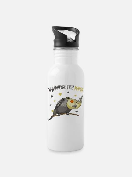 Nymphensittich - Trinkflasche mit integriertem Trinkhalm - Weiß
