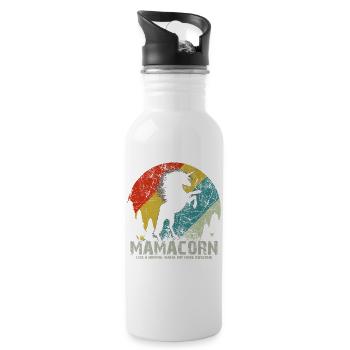 Mama Unicorn Sunset Retro Style Shirt - Water bottle with straw - white - Right