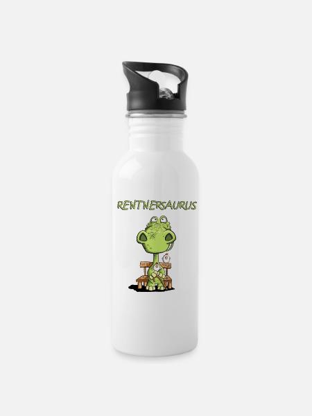 Rentnersaurus I Rentner Dinosaurier Comic I Senior - Trinkflasche mit integriertem Trinkhalm - Weiß