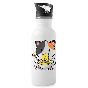 Katze Ramen Nudelsuppe - Trinkflasche mit integriertem Trinkhalm - Weiß - Rechts