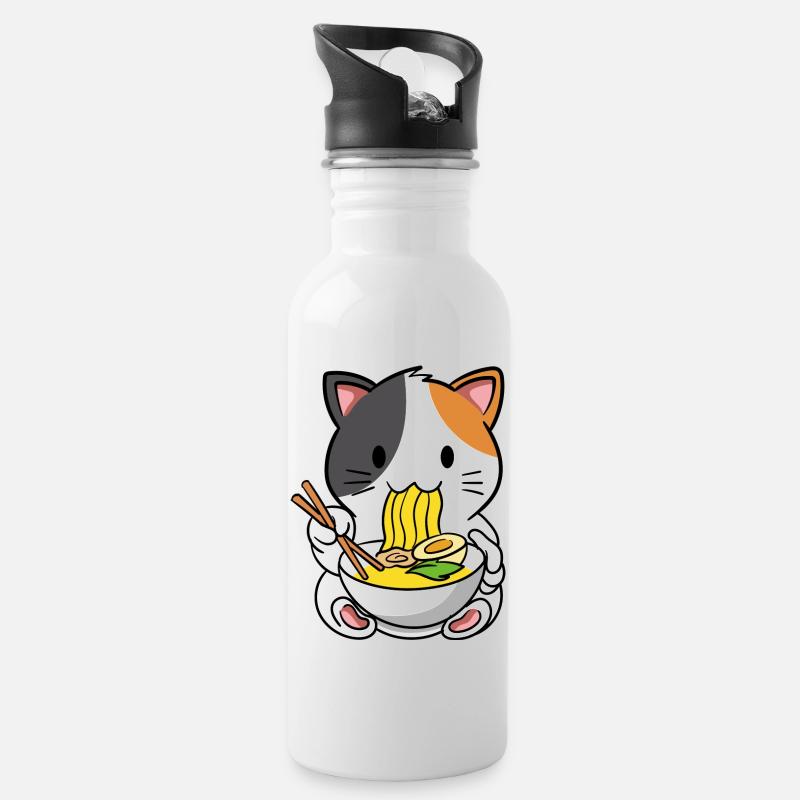 Katze Ramen Nudelsuppe - Trinkflasche mit integriertem Trinkhalm - Weiß