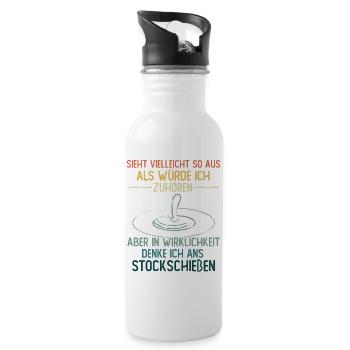 In Wirklichkeit denke ich ans Stockschießen - Trinkflasche mit integriertem Trinkhalm - Weiß - Rechts