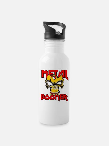 Heavy Metal Boomer Skull and Bones - Water bottle with straw - white