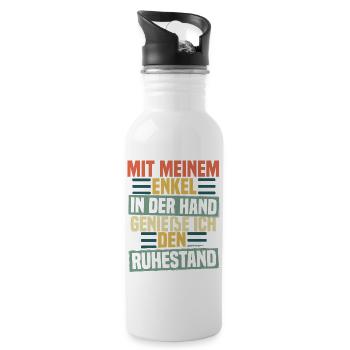 Opa im Ruhestand mit dem Enkel in der Hand - Trinkflasche mit integriertem Trinkhalm - Weiß - Rechts