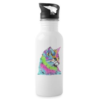Cat colorful - Water bottle with straw - white - Right