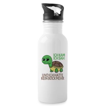 Schildkröte Kein Bock lustiger Spruch - Trinkflasche mit integriertem Trinkhalm - Weiß - Rechts
