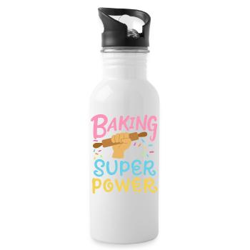 Backen Bäcker Nudelholz - Trinkflasche mit integriertem Trinkhalm - Weiß - Rechts