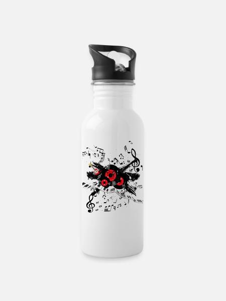 Red Record Melody and Keyboard Track - Water bottle with straw - white