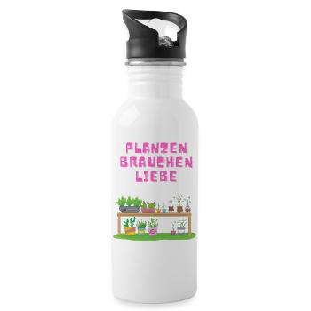 Pflanzen brauchen Liebe - Trinkflasche mit integriertem Trinkhalm - Weiß - Rechts
