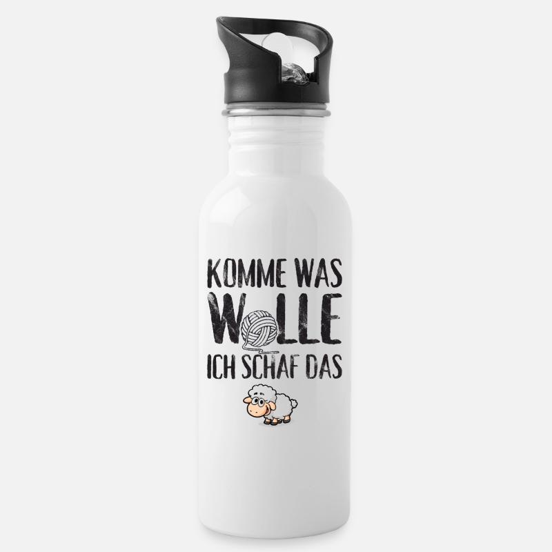 Komme was Wolle ich Schaf das - Trinkflasche mit integriertem Trinkhalm - Weiß